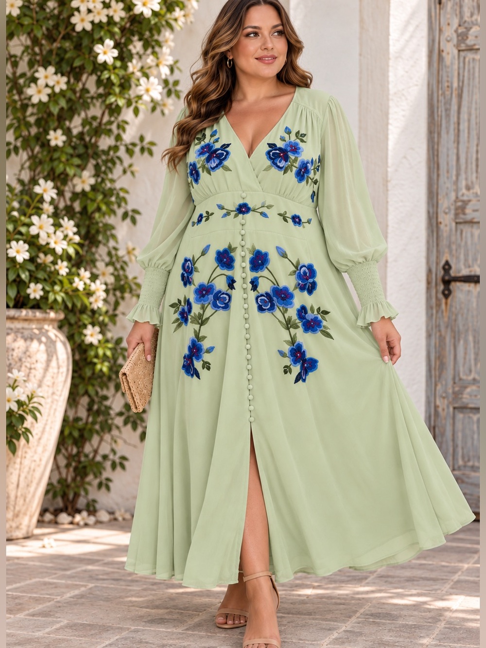 Hope & Ivy Floral Embroidered Midi Dress Mint Green SZ 24 Feminine Romantic NWT
